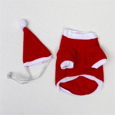 Костюм для собак Новогодний колпак + кофточка, S (ДС 19-21 см, ОШ 26 см, ОГ 32-34 см) - фото 2020247