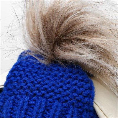 Вязаная шапочка с меховым помпоном, XS-S, объем головы 22, высота шапки 7,5 см  МИКС - фото 2021008