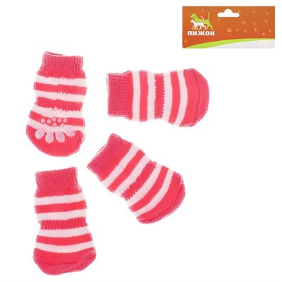 Носки нескользящие, размер S (2,5/3,5 х 6 см), набор 4 шт, микс расцветок для девочки - фото 2021043