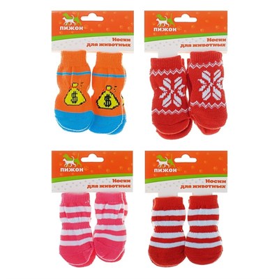 Носки нескользящие, размер M (3/4 х 7 см), набор 4 шт, микс расцветок для девочки - фото 2021053