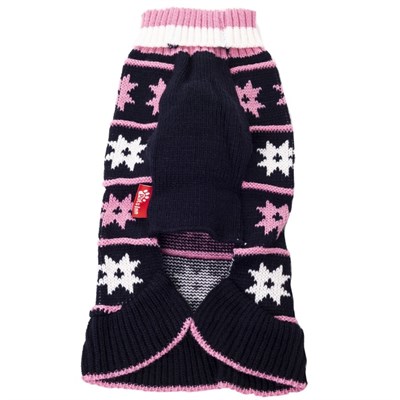 Платье вязаное "Цветочки", ДС 35 см, темно-синее с розовым - фото 2021544