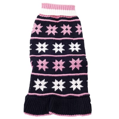 Платье вязаное "Цветочки", ДС 35 см, темно-синее с розовым - фото 2021545