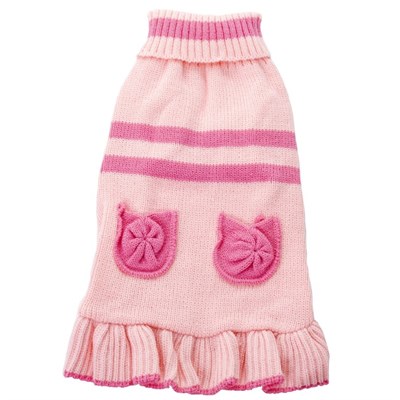 Платье вязаное с высоким горлом, ДС 20 см, розовое - фото 2021548