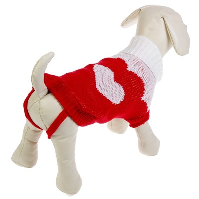 Свитер, размер 18 (по спинке 50 см, обхват груди 40 см), красный с сердечком - фото 2021616