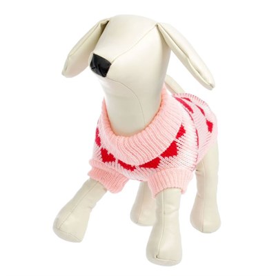 Свитер, размер 18 (по спинке 50 см, обхват груди 40 см), розовый с сердечками - фото 2021624