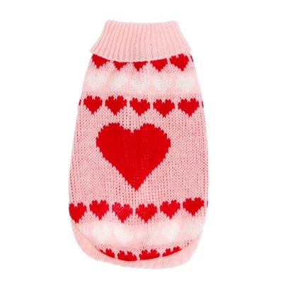 Свитер, размер 18 (по спинке 50 см, обхват груди 40 см), розовый с сердечками - фото 2021625