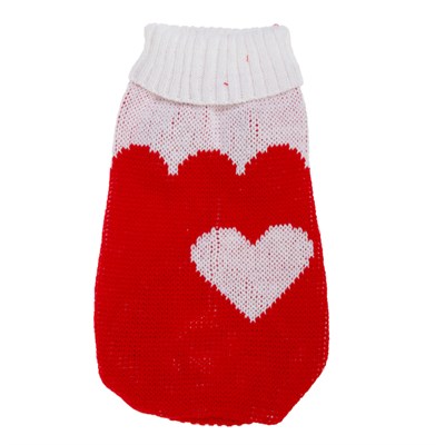 Свитер, размер 16 (по спинке 44 см, обхват груди 38 см), красный с сердечком - фото 2021634