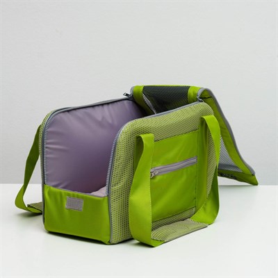 Сумка-переноска с карманом и креплением на чемодан, 40 х 20 х 25 см, зелёная - фото 2022887