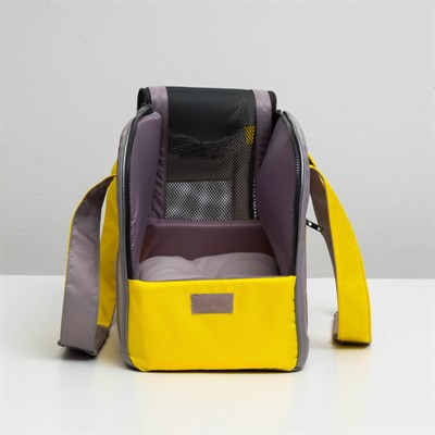 Сумка-переноска с карманом и креплением на чемодан, 45 х 21 х 29 см, серо-жёлтая - фото 2022897