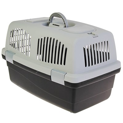 Переноска с 2 люками и креплением для наплечного ремня, 58 х 37 х 37, до 10 кг, серо-черная - фото 2023187