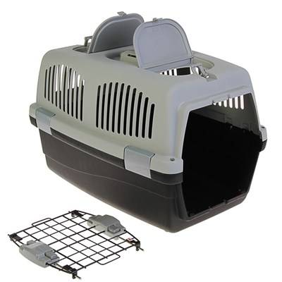 Переноска с 2 люками и креплением для наплечного ремня, 58 х 37 х 37, до 10 кг, серо-черная - фото 2023188