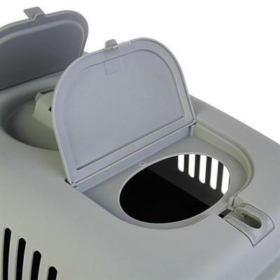 Переноска с 2 люками и креплением для наплечного ремня, 58 х 37 х 37, до 10 кг, серо-черная - фото 2023190