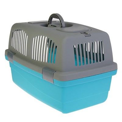 Переноска с 2 люками и креплением для наплечного ремня, 58 х 37 х 37, до 10 кг, серо-голубая - фото 2023195