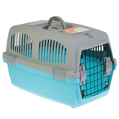 Переноска с 2 люками и креплением для наплечного ремня, 58 х 37 х 37, до 10 кг, серо-голубая - фото 2023196