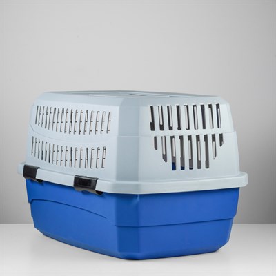 Переноска пластиковая 68 х 49 х 37, серо-синяя - фото 2023252