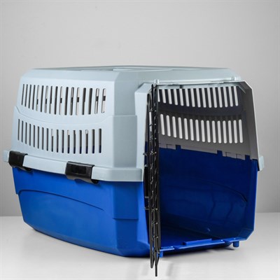 Переноска пластиковая 68 х 49 х 37, серо-синяя - фото 2023255