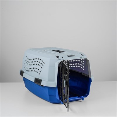 Переноска пластиковая с откидной крышей, 46 х 30 х 26, сине-серый - фото 2023263