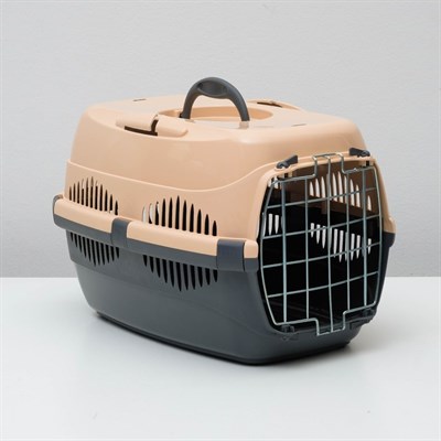 Переноска для животных до 9 кг "Пижон", металлическая дверь, 43 х 29 х 27,5 см, бежево-серая - фото 2023280