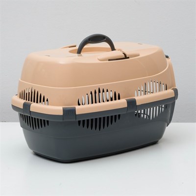 Переноска для животных до 9 кг "Пижон", металлическая дверь, 43 х 29 х 27,5 см, бежево-серая - фото 2023282