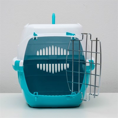 Переноска для животных до 9 кг "Пижон", металлическая дверь, 43х29х27,5 см, бело-бирюзовая - фото 2023321