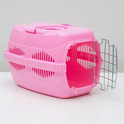 Переноска для животных до 9 кг "Пижон", металлическая дверь, 43 х 29 х 27,5 см, розовая - фото 2023325