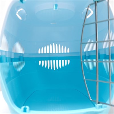 Переноска для животных до 12 кг "Пижон" 49х33х32см, металлическая дверь, бело-голубая - фото 2023425