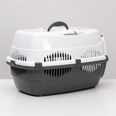 Переноска для животных до 12 кг "Пижон" 49х33х32см, металлическая дверь, бело-серая - фото 2023429