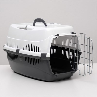 Переноска для животных до 12 кг "Пижон" 49х33х32см, металлическая дверь, бело-серая - фото 2023435