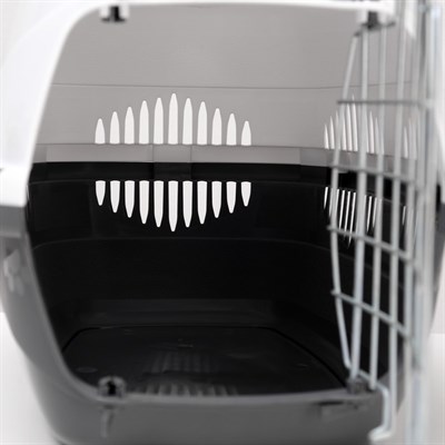 Переноска для животных до 12 кг "Пижон" 49х33х32см, металлическая дверь, бело-серая - фото 2023436