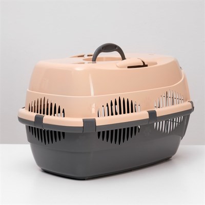 Переноска для животных до 12 кг "Пижон" 49х33х32см, металлическая дверь, бежево-серая - фото 2023449