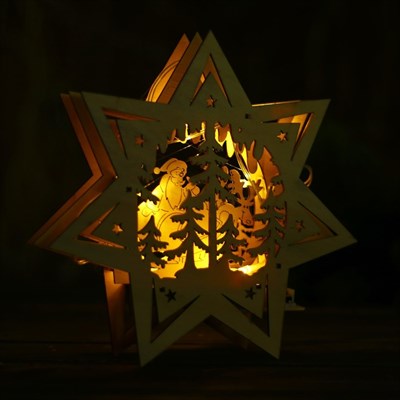 Новогодний декор с подсветкой "Упряжка в звезде" 5×22,5×22,5 см - фото 2028719