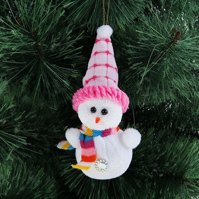 Игрушка световая "Снеговик в розовой шапочке" (батарейки в комплекте) 6х17 см, 1 LED RGB - фото 2028957