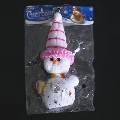 Игрушка световая "Снеговик в розовой шапочке" (батарейки в комплекте) 6х17 см, 1 LED RGB - фото 2028958
