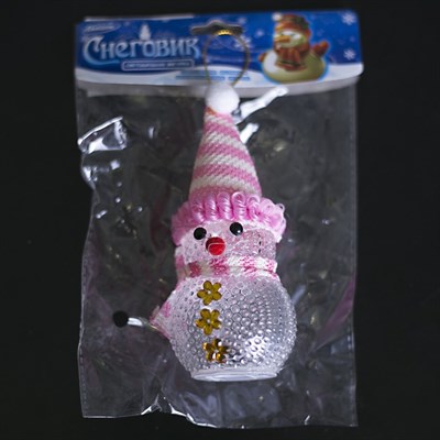 Игрушка световая "Снеговик" (батарейки в комплекте) 5х13 см, 1 LED RGB, РОЗОВЫЙ - фото 2028961