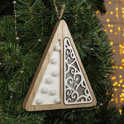 Подвеска световая  елочка "Узоры", 20х17х2 см, 13 LED, бат.(не в комп), Т/БЕЛЫЙ - фото 2029450