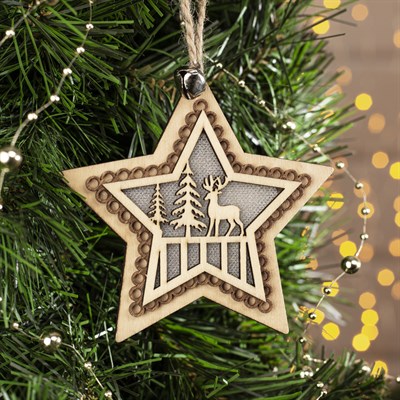 Подвеска световая "Звезда и олени", 10х10х1 см, 4 LED, бат.(в комп), Т/БЕЛЫЙ - фото 2029464