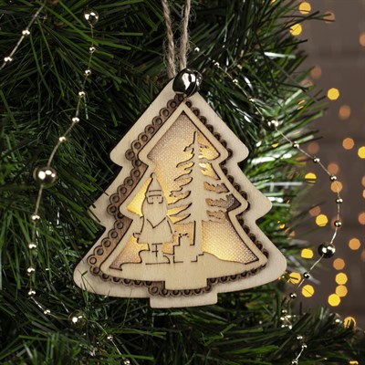 Подвеска световая "Елочка и Дед мороз", 10х9х1 см, 4 LED, бат.(в комп), Т/БЕЛЫЙ - фото 2029468