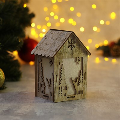 Подвеска световая "Домик с Оленем", 11х15х8 см, 1 LED, бат.(в комп), серое окно, Т/БЕЛЫЙ - фото 2029481