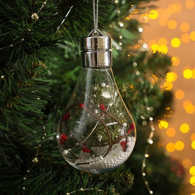 Елочный шар лампочка "Ветка елочки", 5 LED, от батареек, БЕЛЫЙ - фото 2029519