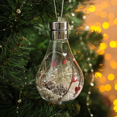 Елочный шар лампочка "Шишки", 5 LED, от батареек, БЕЛЫЙ - фото 2029523