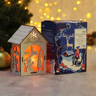Подвеска световая "Домик со Снеговиком", 11х15х8 см, 1 LED, бат(в комп),красное окно,Т/БЕЛЫЙ - фото 2029554