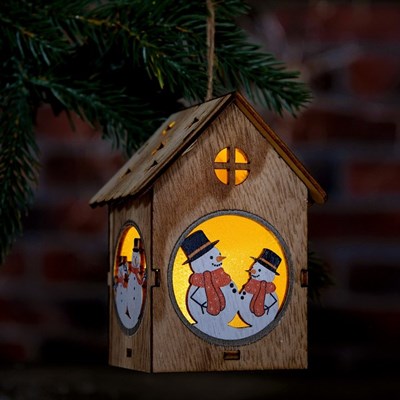 Декор с подсветкой "Снеговики в домике" 7×8×11 см - фото 2029560
