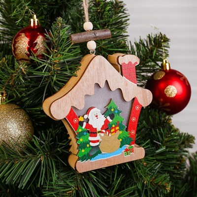Декор с подсветкой «Дед мороз в домике» - фото 2029593