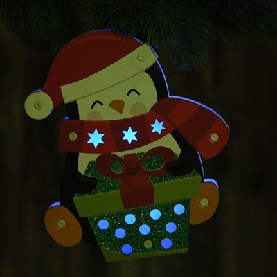 Декор с подсветкой "Пингвин с подарком" 2,2×18,5×21,5 см - фото 2029632