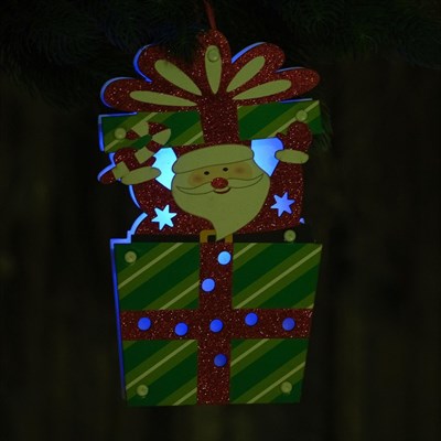 Декор с подсветкой "Дед Мороз и подарок" 2,2×13,5×25 см - фото 2029636