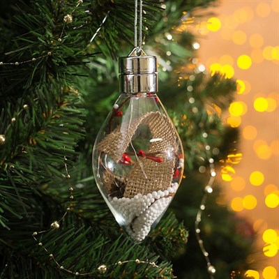 Елочный шар капля  "Новый год"  5 LED. от батареек 2032 (в комплекте) Т/БЕЛЫЙ - фото 2029646