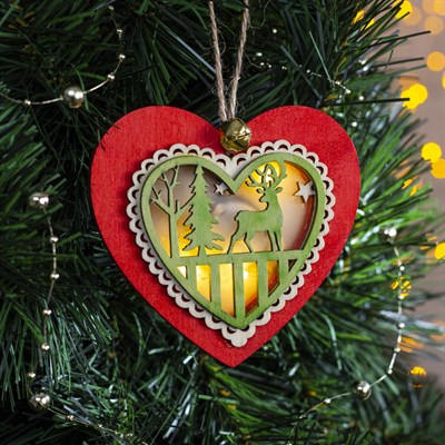 Подвеска световая "Сердце новогоднее красное", 10х10х2 см, 3 LED, бат(в комп) Т/БЕЛЫЙ - фото 2029653