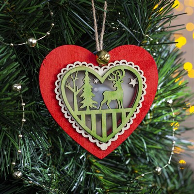 Подвеска световая "Сердце новогоднее красное", 10х10х2 см, 3 LED, бат(в комп) Т/БЕЛЫЙ - фото 2029654