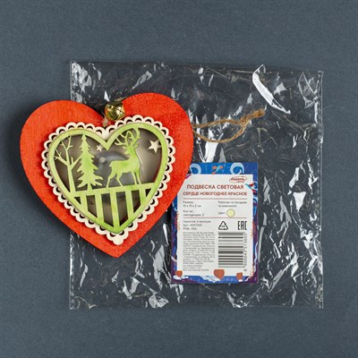 Подвеска световая "Сердце новогоднее красное", 10х10х2 см, 3 LED, бат(в комп) Т/БЕЛЫЙ - фото 2029656
