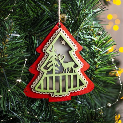 Подвеска световая "Елочка новогодняя красная", 10х10х2 см, 3 LED, бат(в комп) Т/БЕЛЫЙ - фото 2029658